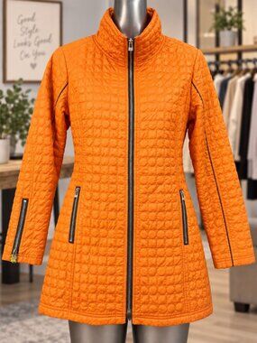 Ubu Quilted Long Jacket XL Orange Peacock Lining Vibrant Artsy Outdoor Cozy Coat
